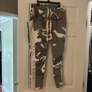 Green and Tan Straight Leg Pants with Adjustable Waistband